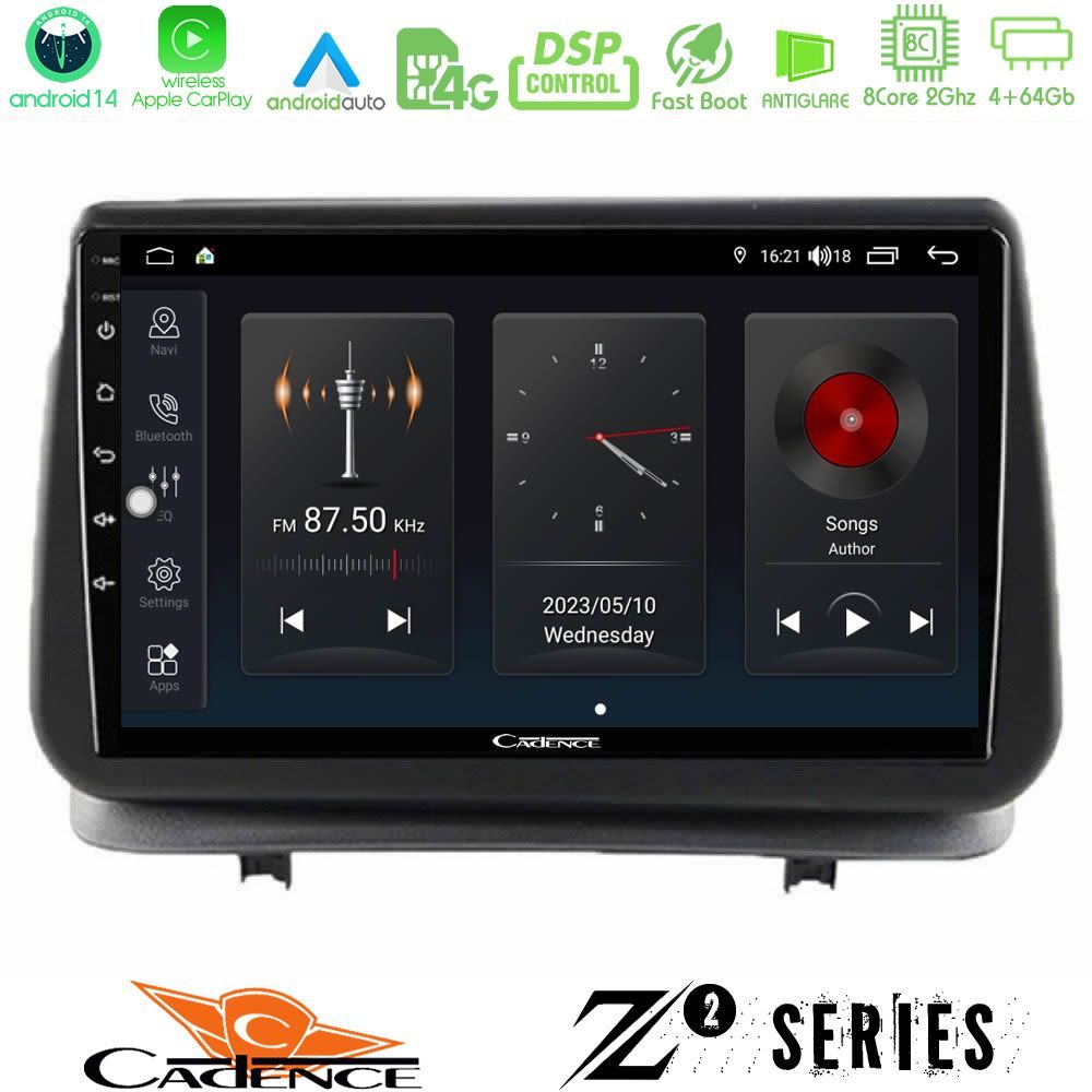 Cadence Z2 Series 8Core Android14 4+64GB Renault Clio 2005-2012 Navigation Multimedia Tablet 9" Με Carplay & Android Auto