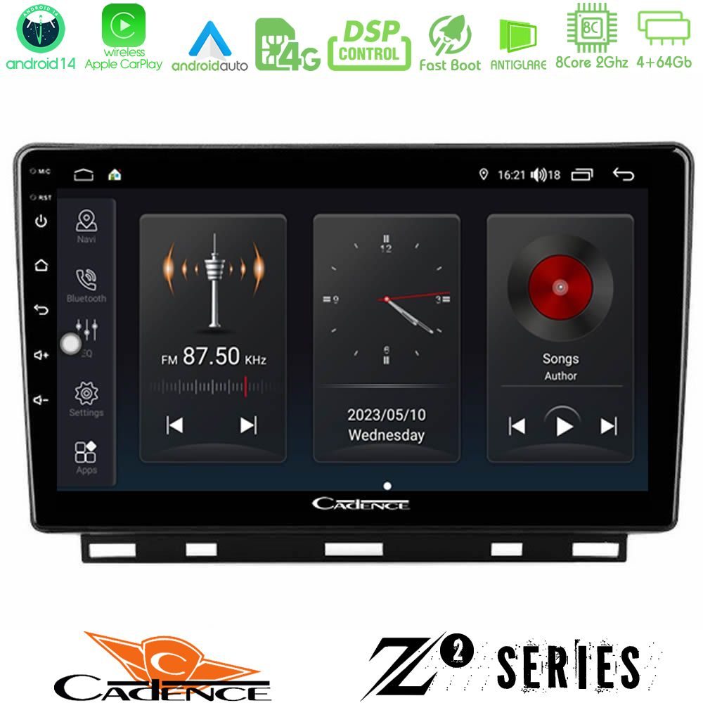 Cadence Z2 Series 8Core Android14 4+64GB Renault Clio 5 2020-2024 Navigation Multimedia Tablet 9" Με Carplay & Android Auto