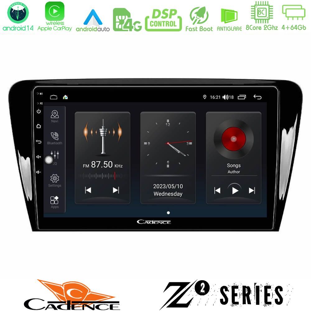Cadence Z2 Series 8Core Android14 4+64GB Skoda Octavia 7 Navigation Multimedia Tablet 10" Με Carplay & Android Auto