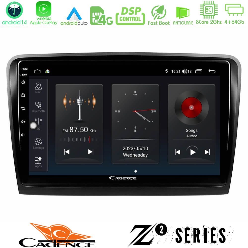 Cadence Z2 Series 8Core Android14 4+64GB Skoda Superb 2008-2015 Navigation Multimedia Tablet 10" Με Carplay & Android Auto