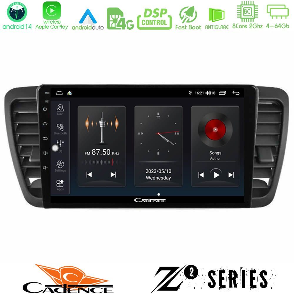 Cadence Z2 Series 8Core Android14 4+64GB Subaru Legacy/Outback 2002-2008 Navigation Multimedia Tablet 9" Με Carplay & Android Auto