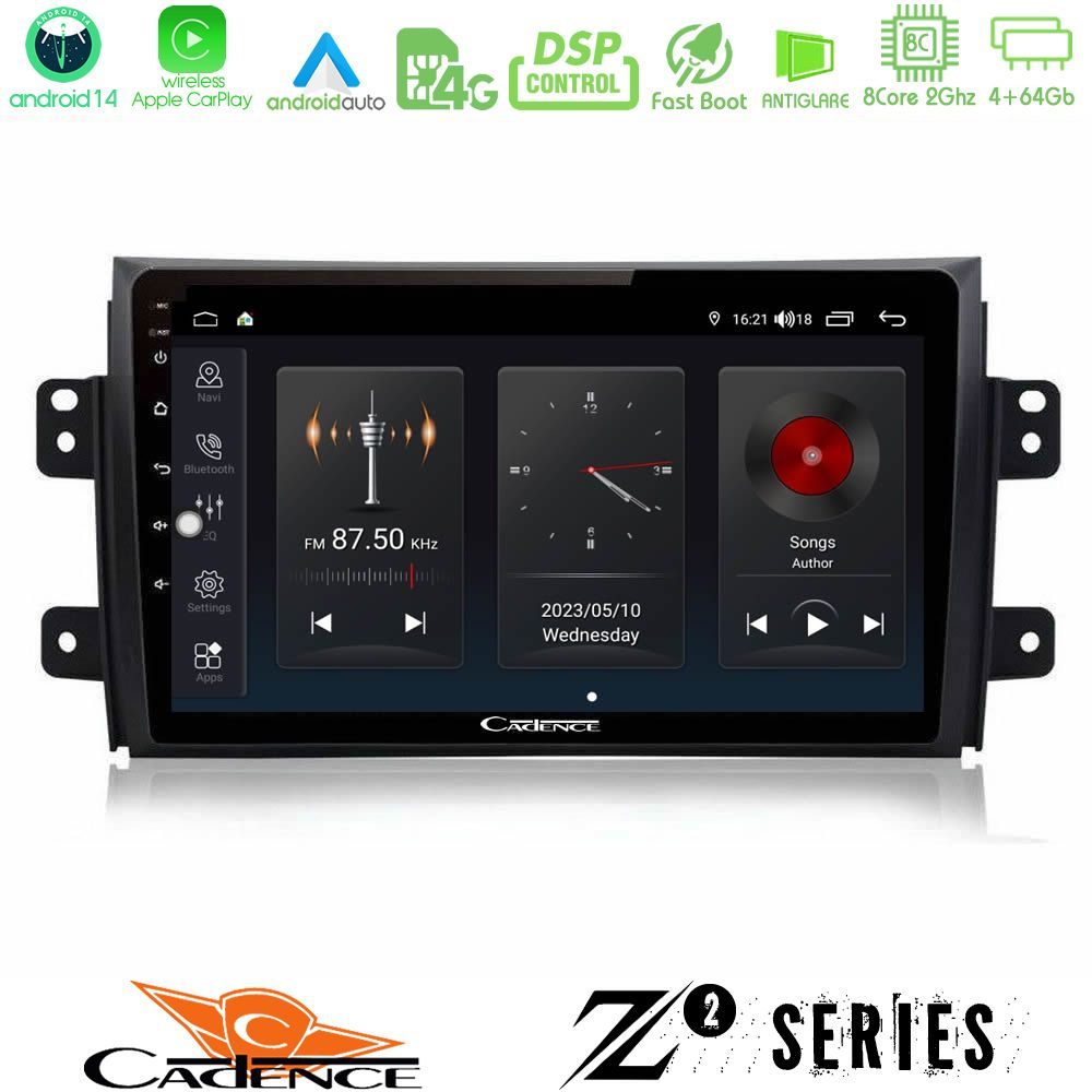 Cadence Z2 Series 8Core Android14 4+64GB Suzuki SX4 2006-2014 Fiat Sedici 2006-2014 Navigation Multimedia Tablet 9" Με Carplay & Android Auto