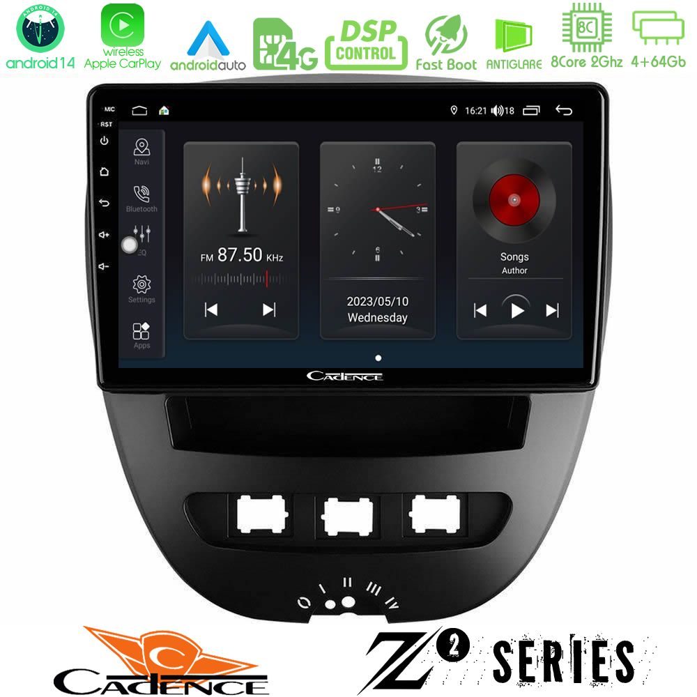Cadence Z2 Series 8Core Android14 4+64GB  Toyota Aygo/Citroen C1/Peugeot 107 Navigation Multimedia Tablet 10" Με Carplay & Android Auto