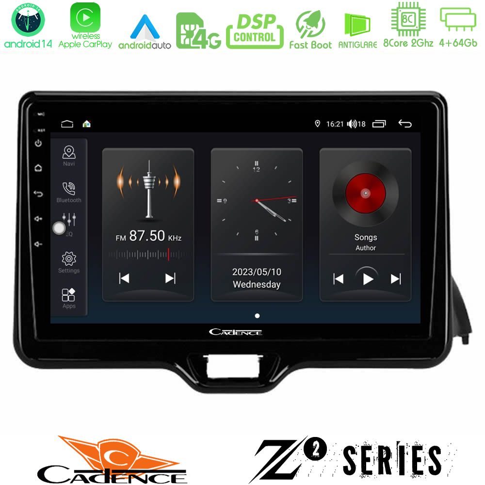 Cadence Z2 Series 8Core Android14 4+64GB Toyota Yaris 2020-> Navigation Multimedia Tablet 9" Με Carplay & Android Auto