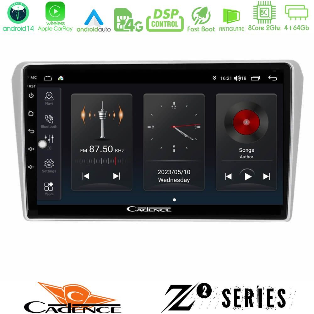 Cadence Z2 Series 8Core Android14 4+64GB  Toyota Avensis T25 02/2003–2008 Navigation Multimedia Tablet 9" Με Carplay & Android Auto