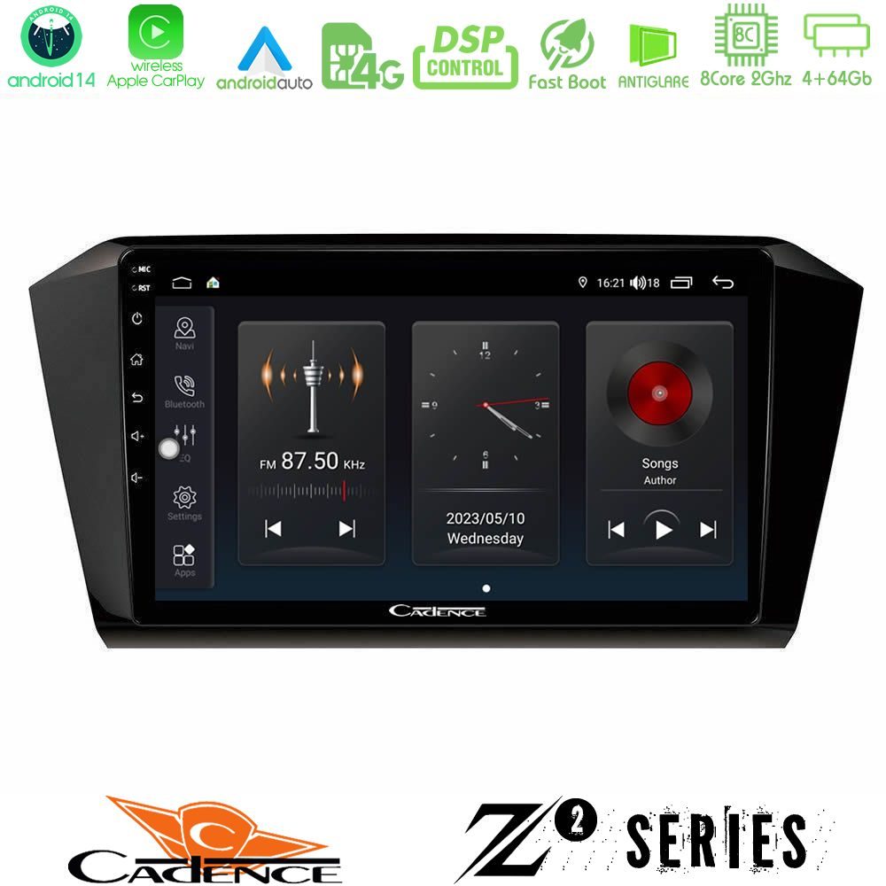 Cadence Z2 Series 8Core Android14 4+64GB VW Passat Navigation Multimedia Tablet 10" Με Carplay & Android Auto