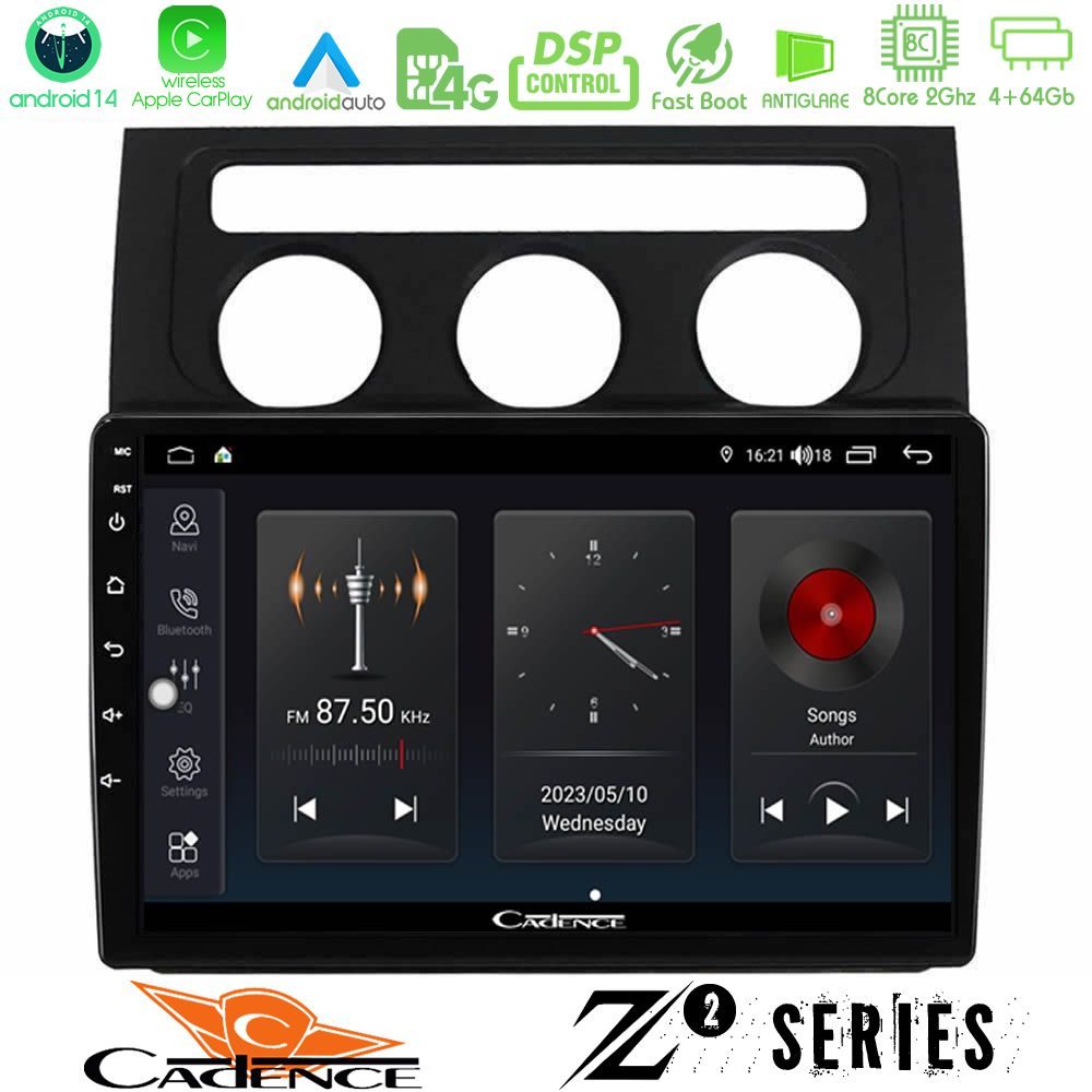 Cadence Z2 Series 8Core Android14 4+64GB VW Touran 2003-2011 Navigation Multimedia Tablet 10" Με Carplay & Android Auto