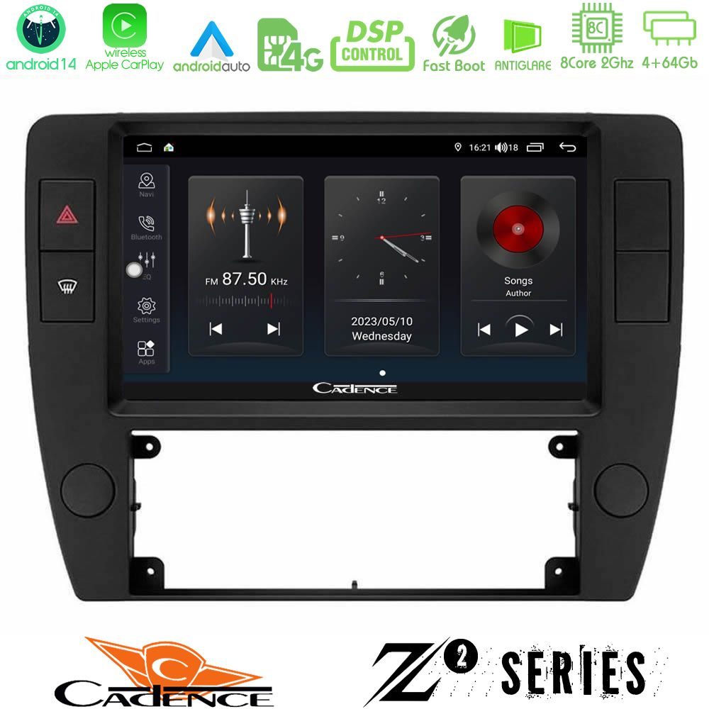 Cadence Z2 Series 8Core Android14 4+64GB VW Passat B5 2001-2005 Navigation Multimedia Tablet 9" Με Carplay & Android Auto