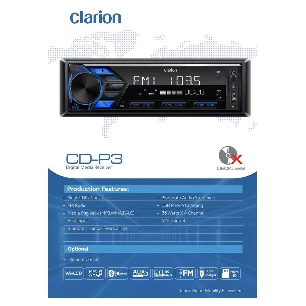 Clarion CD-P3-P17 Radio/Usb/Bt/Aux/RDS