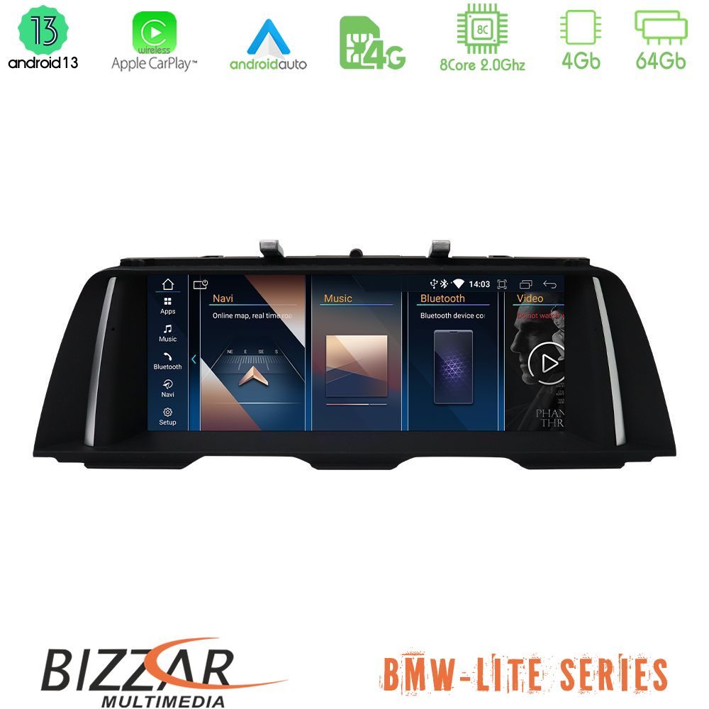 Bizzar Lite Series BMW 5 Series F10/F11 CIC Android13 8Core (4+64GB) Navigation Multimedia 10.25" HD (OEM Style)