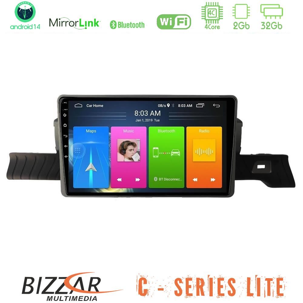 Bizzar C Series Lite 4Core Android14 2+32GB Citroen C3 You 2025-> Navigation Multimedia Tablet 9"