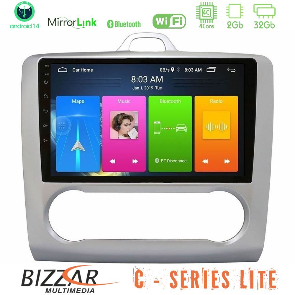 Bizzar C Series Lite 4Core Android14 2+32GB  Ford Focus Auto AC Navigation Multimedia Tablet 9"
