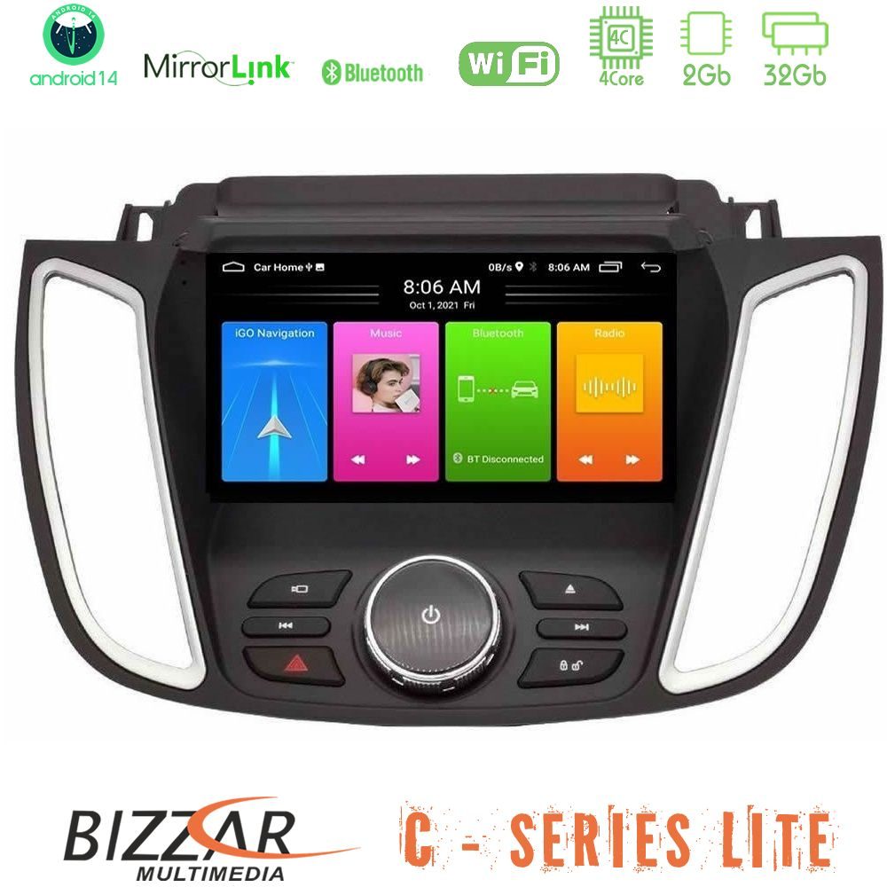 Bizzar C Series Lite 4Core Android14 2+32GB  Ford Kuga/C-Max 2013-2019 Navigation Multimedia Tablet 9"