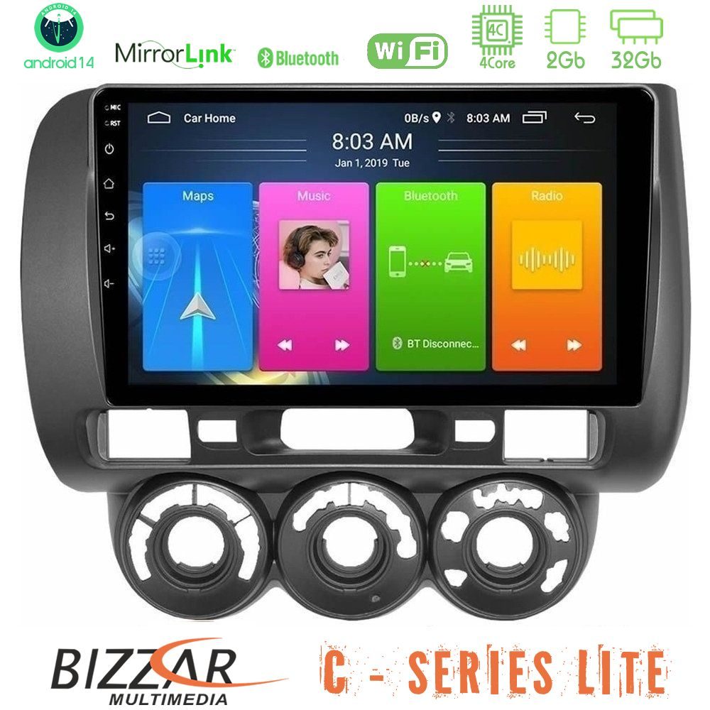 Bizzar C Series Lite 4Core Android14 2+32GB  Honda Jazz 2002-2008 (Manual A/C) Navigation Multimedia Tablet 9"