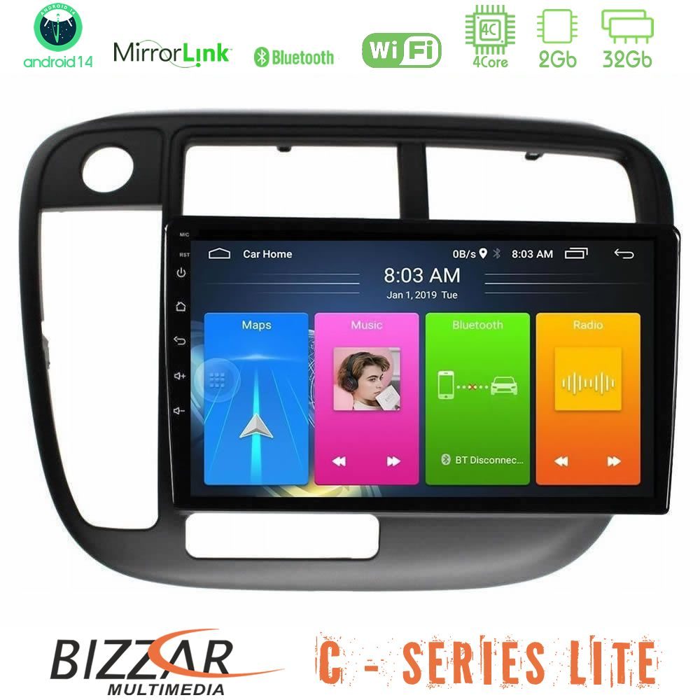 Bizzar C Series Lite 4Core Android14 2+32GB Honda Civic 1995-2001 Navigation Multimedia Tablet 9"
