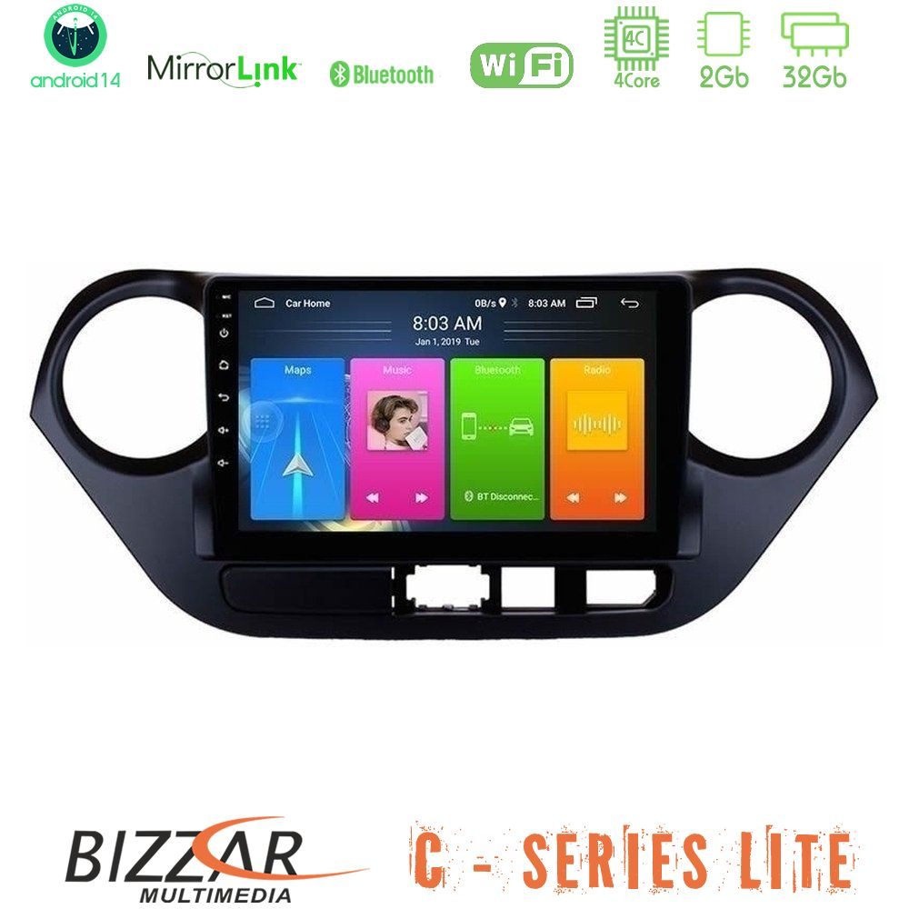 Bizzar C Series Lite 4Core Android14 2+32GB  Hyundai i10 2014-2020 Navigation Multimedia Tablet 9"