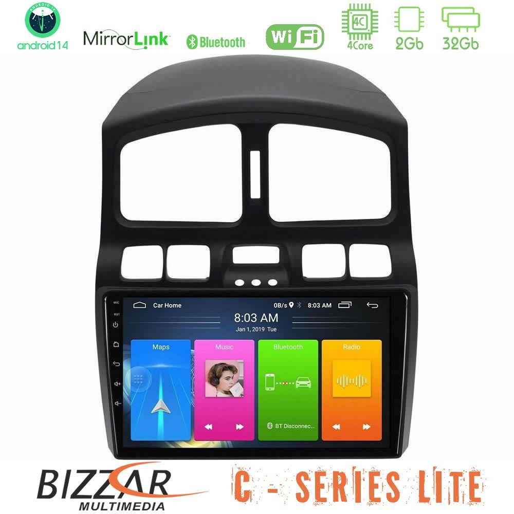Bizzar C Series Lite 4Core Android14 2+32GB Hyundai Santa Fe 2000-2006 Navigation Multimedia Tablet 9"