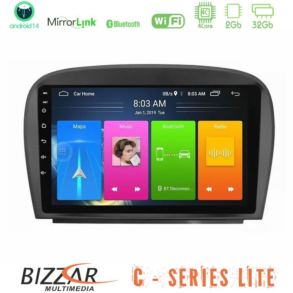 Bizzar C Series Lite 4Core Android14 2+32GB  Mercedes SL Class 2005-2011 Navigation Multimedia Tablet 9"