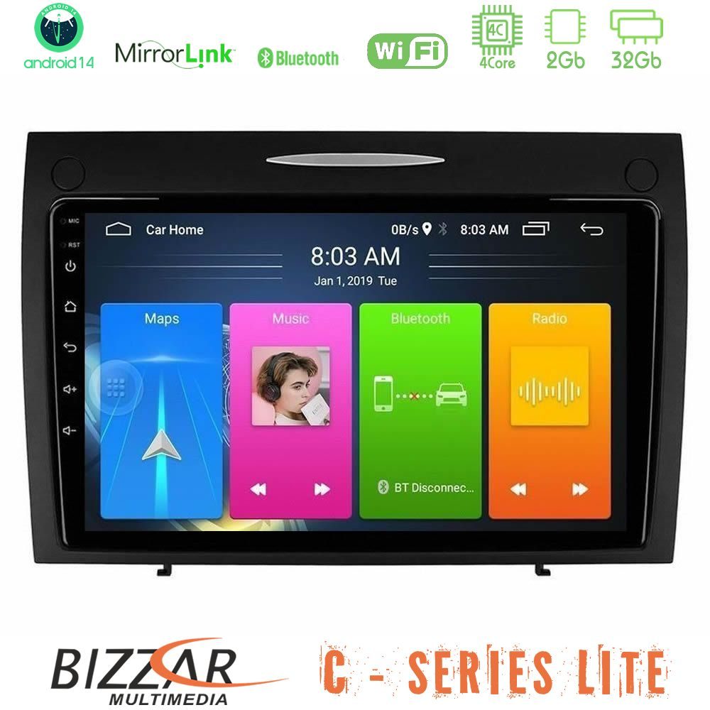 Bizzar C Series Lite 4Core Android14 2+32GB  Mercedes SLK Class Navigation Multimedia Tablet 9"