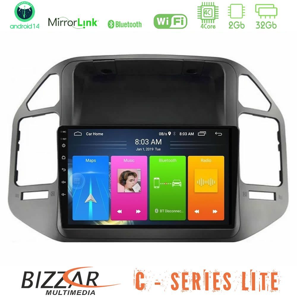 Bizzar C Series Lite 4Core Android14 2+32GB Mitsubishi Pajero 2002-2006 Navigation Multimedia Tablet 9"