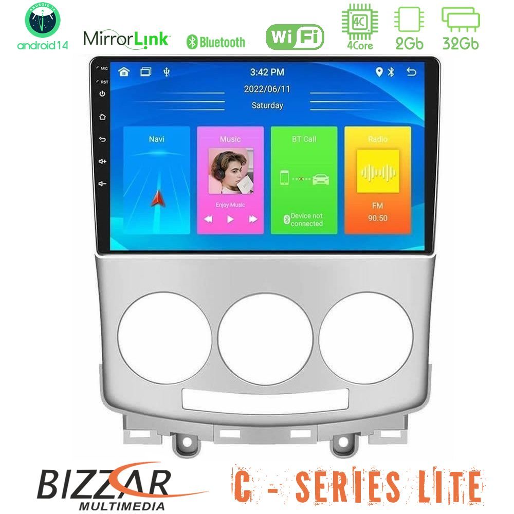 Bizzar C Series Lite 4Core Android14 2+32GB  Mazda 5 2004-2010 Navigation Multimedia Tablet 9"