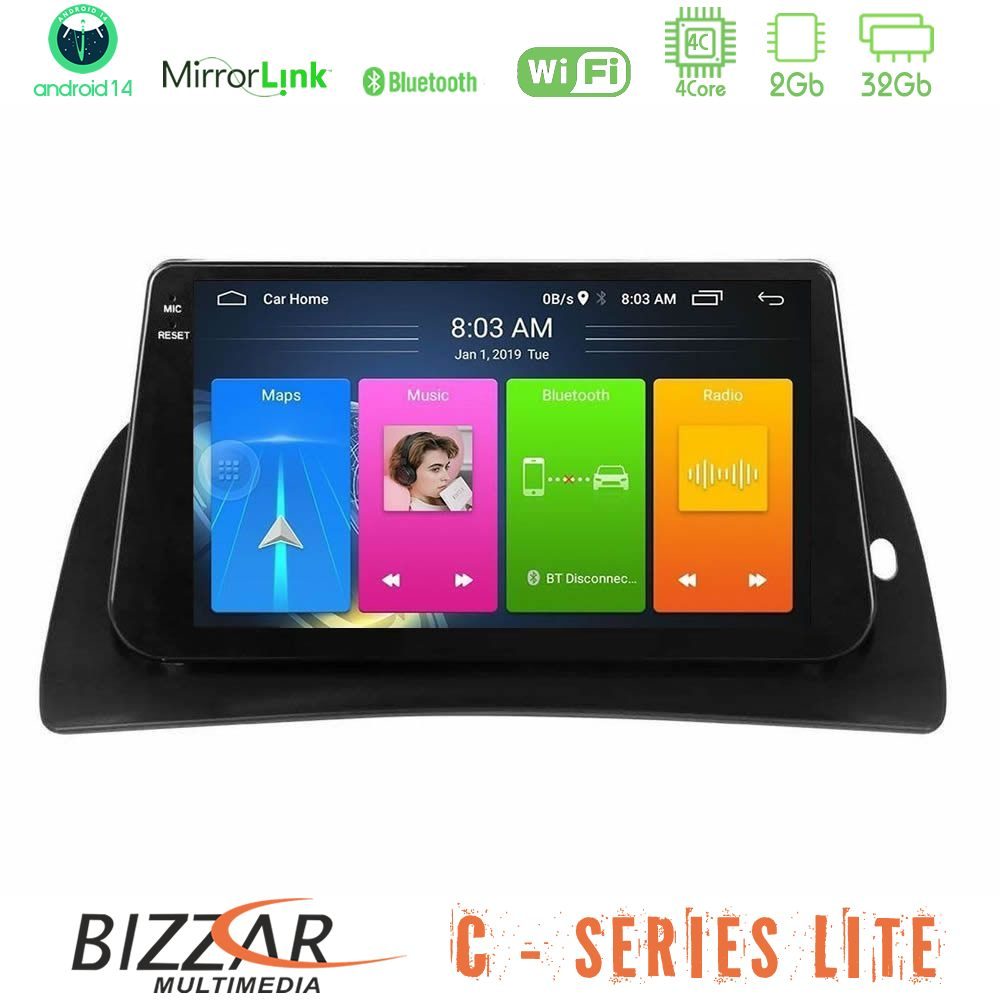 Bizzar C Series Lite 4Core Android14 2+32GB  Renault Kangoo 2015-2018 Navigation Multimedia Tablet 9"