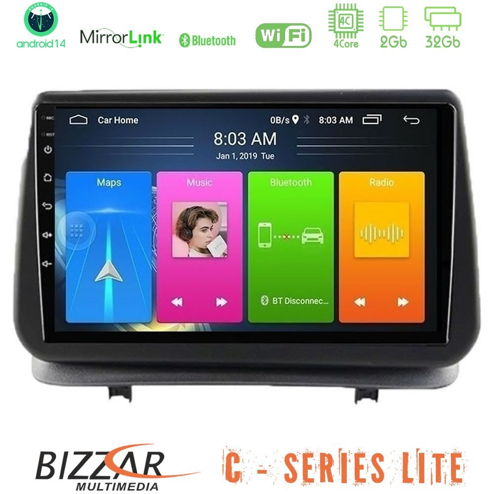 Bizzar C Series Lite 4Core Android14 2+32GB  Renault Clio 2005-2012 Navigation Multimedia Tablet 9"