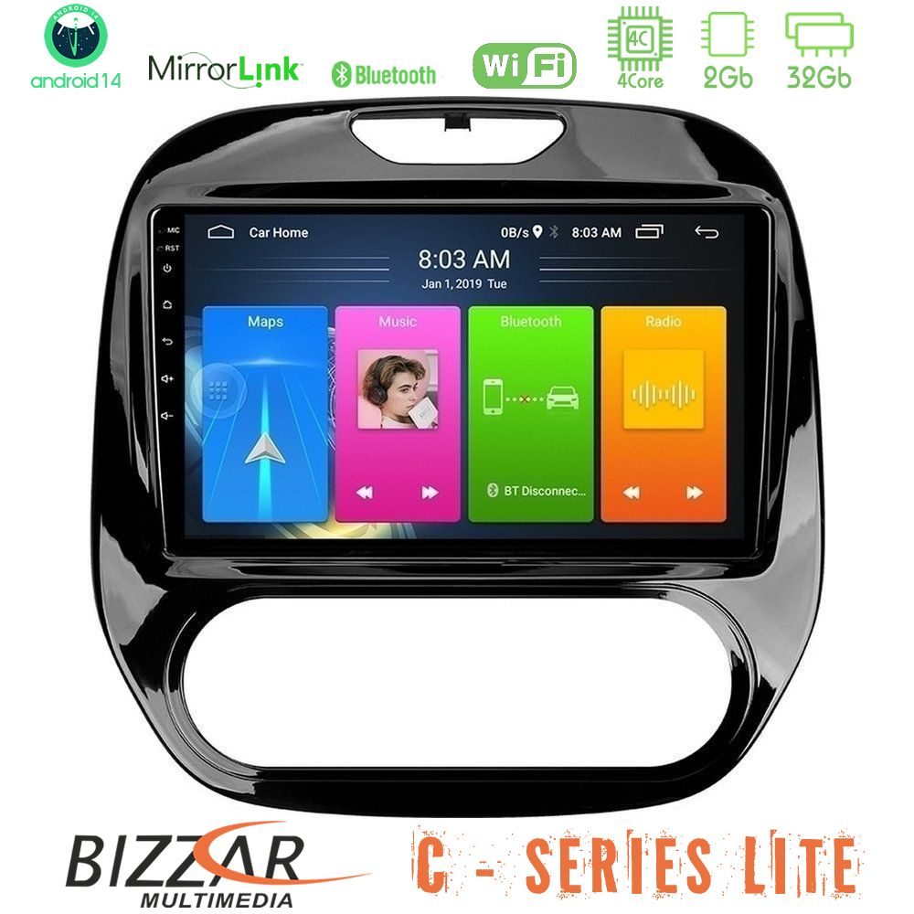 Bizzar C Series Lite 4Core Android14 2+32GB  Renault Captur 2013-2019 (Manual AC) Navigation Multimedia Tablet 9"