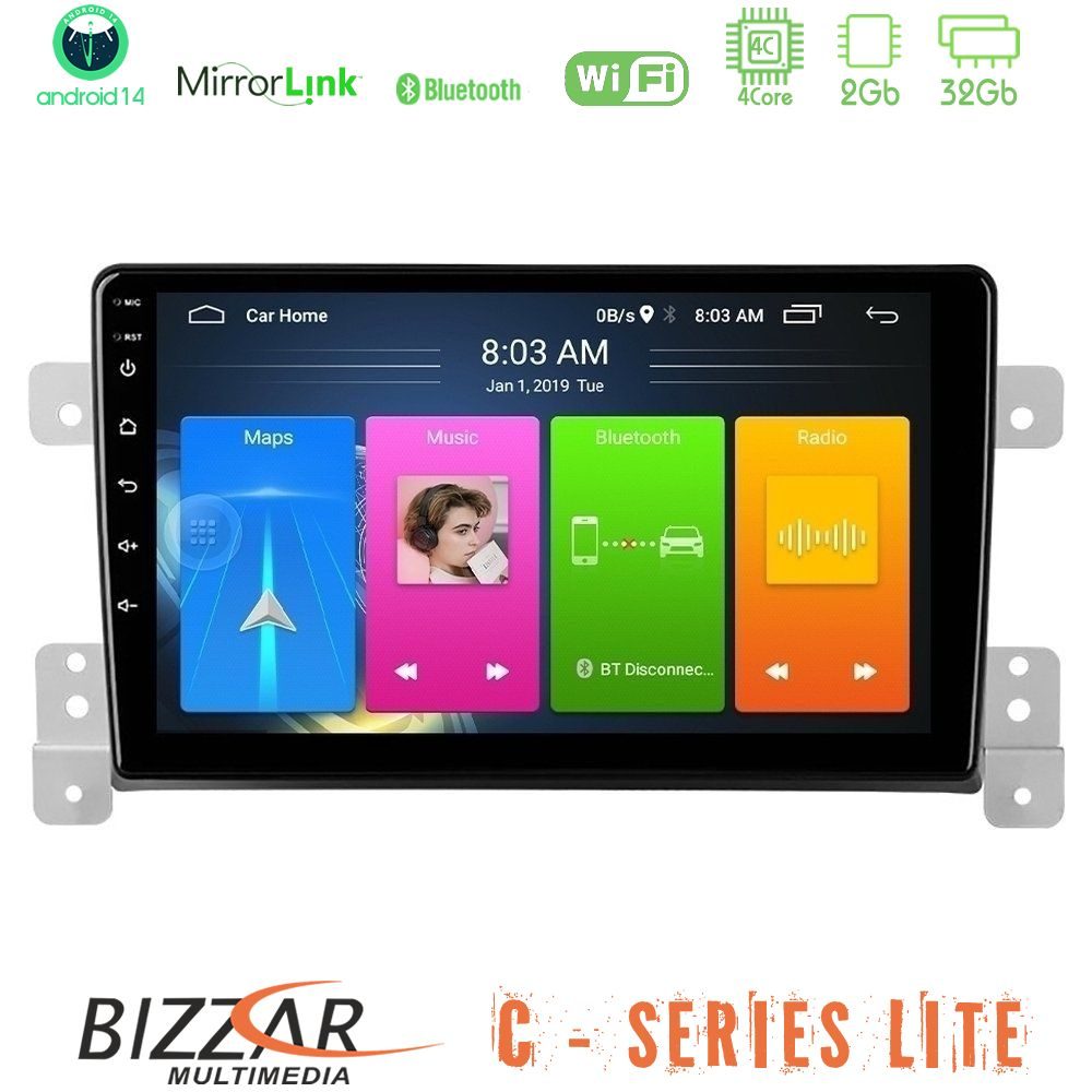 Bizzar C Series Lite 4Core Android14 2+32GB  Suzuki Grand Vitara Navigation Multimedia Tablet 9"