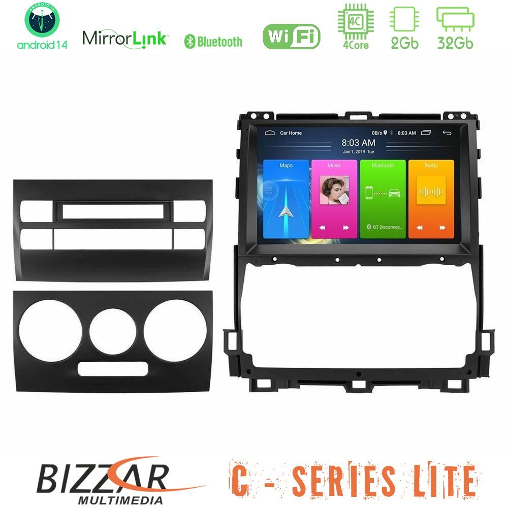 Bizzar C Series Lite 4Core Android14 2+32GB  Toyota Land Cruiser J120 2002-2009 Navigation Multimedia Tablet 9"
