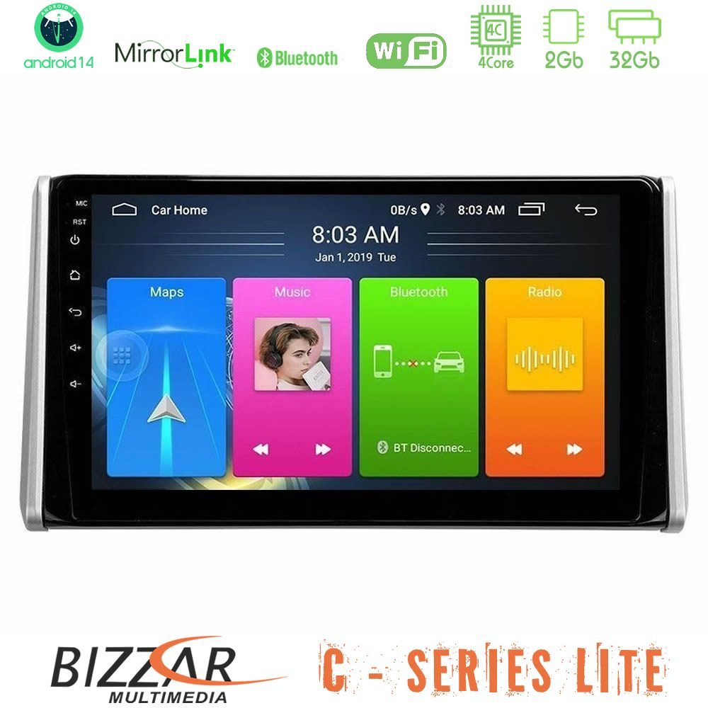 Bizzar C Series Lite 4Core Android14 2+32GB  Toyota RAV4 2019-2023 Navigation Multimedia Tablet 10"