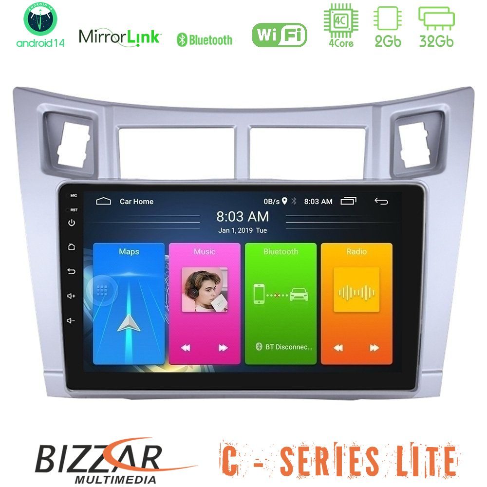 Bizzar C Series Lite 4Core Android14 2+32GB  Toyota Yaris Navigation Multimedia Tablet 9" (Ασημί Χρώμα)