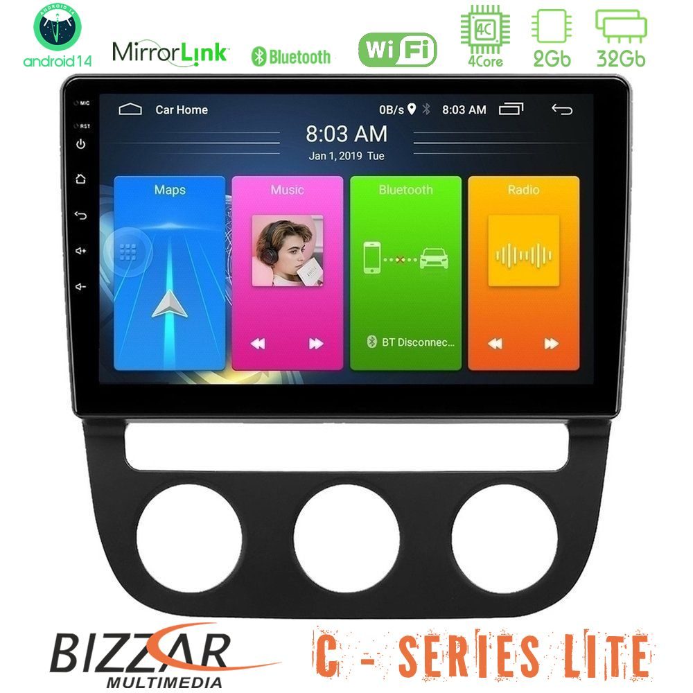 Bizzar C Series Lite 4Core Android14 2+32GB  VW Jetta Navigation Multimedia Tablet 10"