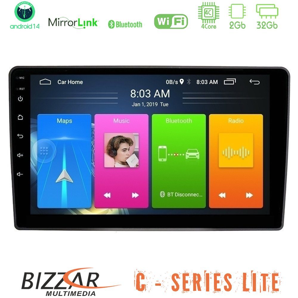 Bizzar C Series Lite 4Core Android14 2+32GB  VW Passat Navigation Multimedia Tablet 9"