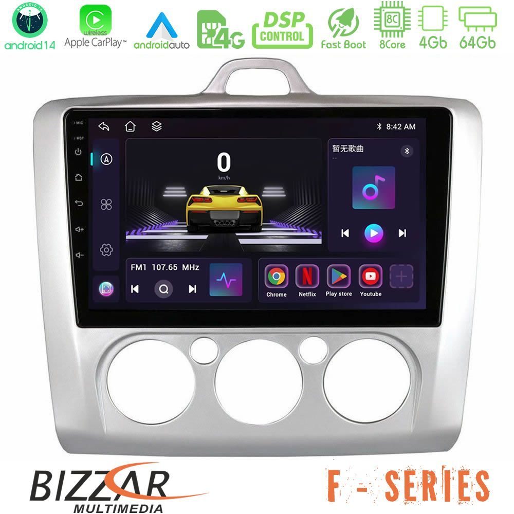 Bizzar F Series 8Core Android14 4+64GB  Ford Focus Manual AC Navigation Multimedia Tablet 9" Με Carplay & Android Auto