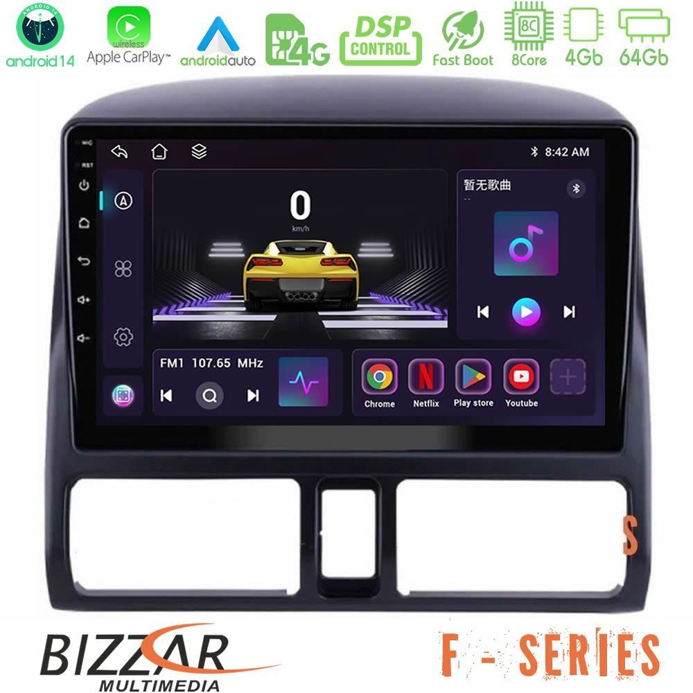 Bizzar F Series 8Core Android14 4+64GB Honda CRV 2002-2006 Navigation Multimedia Tablet 9" Με Carplay & Android Auto