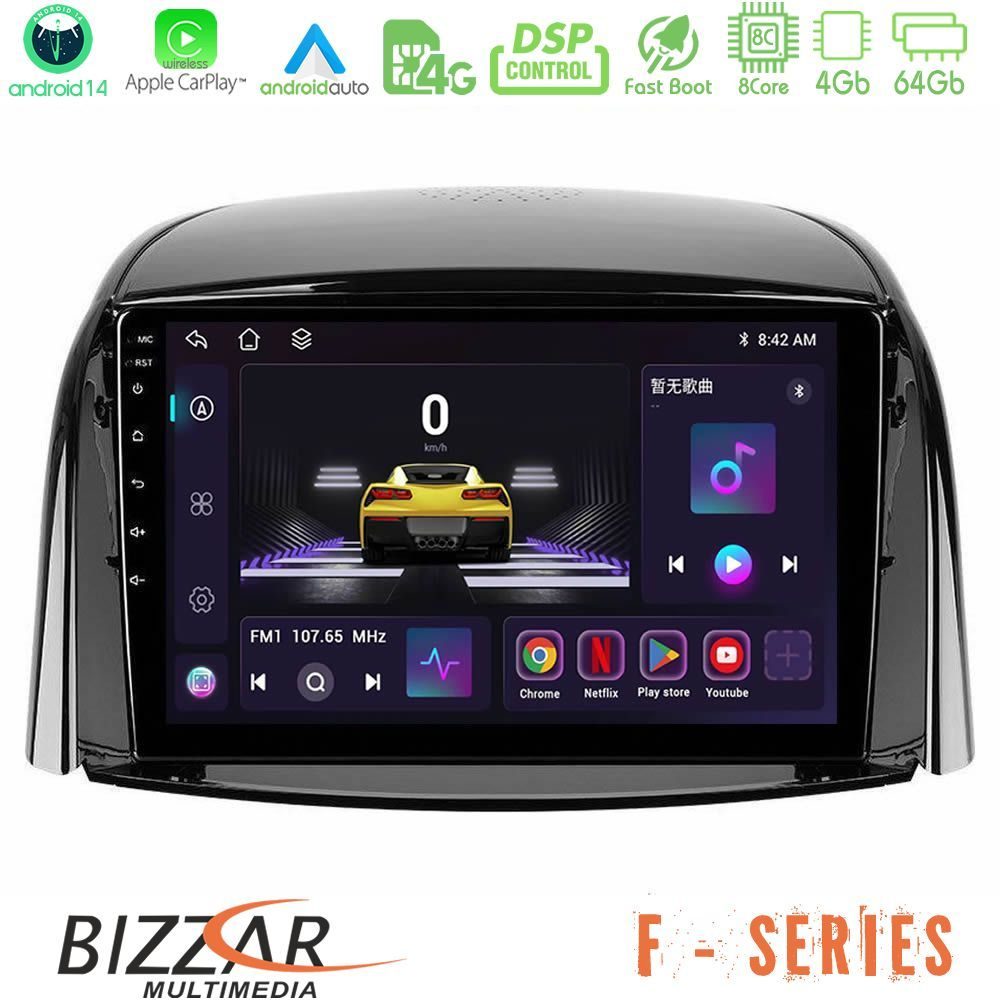 Bizzar F Series 8Core Android14 4+64GB  Renault Koleos 2007-2015 Navigation Multimedia Tablet 9" Με Carplay & Android Auto