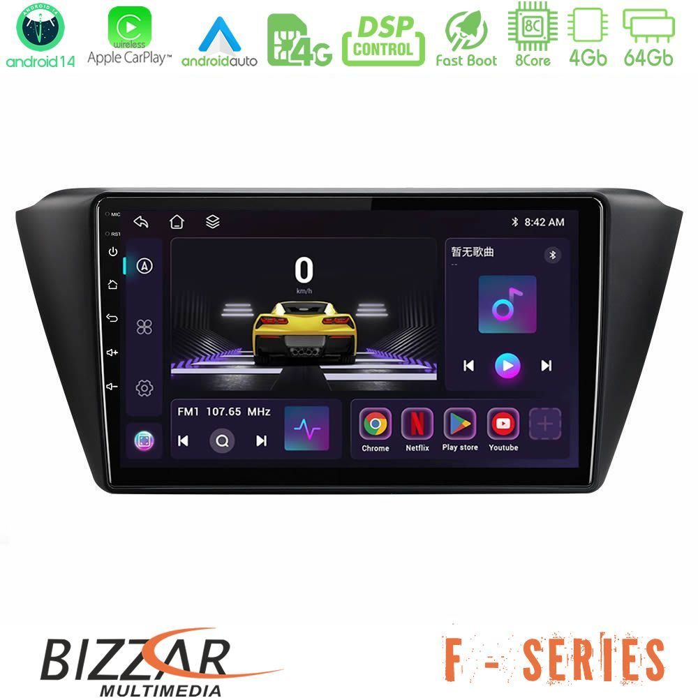 Bizzar F Series 8Core Android14 4+64GB  Skoda Fabia 2015-2021 Navigation Multimedia Tablet 9" Με Carplay & Android Auto