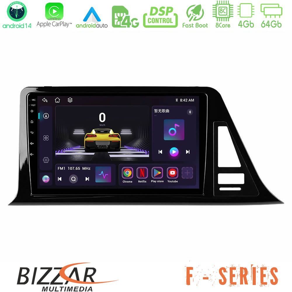 Bizzar F Series 8Core Android14 4+64GB  Toyota CH-R (Χωρίς Εργ.Οθόνη) Navigation Multimedia Tablet 9"  Με Carplay & Android Auto