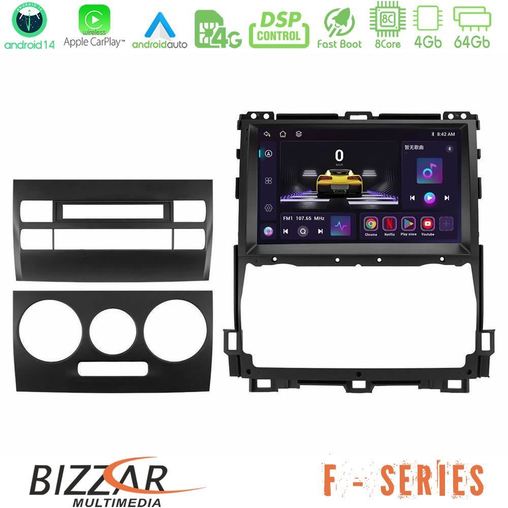 Bizzar F Series 8Core Android14 4+64GB  Toyota Land Cruiser J120 2002-2009 Navigation Multimedia Tablet 9" Με Carplay & Android Auto