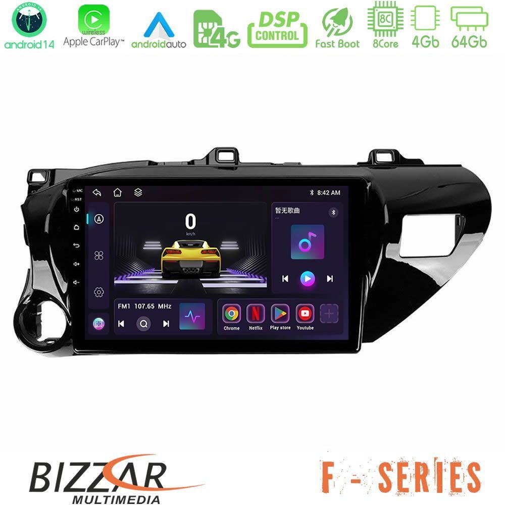 Bizzar F Series 8Core Android14 4+64GB Toyota Hilux 2017-2021 Navigation Multimedia Tablet 10" Με Carplay & Android Auto