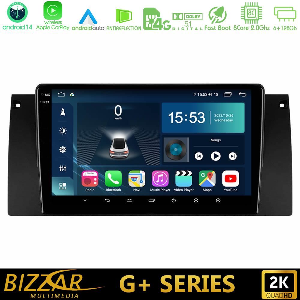 Bizzar G+ Series BMW 5 Series (E39) / X5 (E53) 8core Android14 6+128GB Navigation Multimedia Tablet 9"