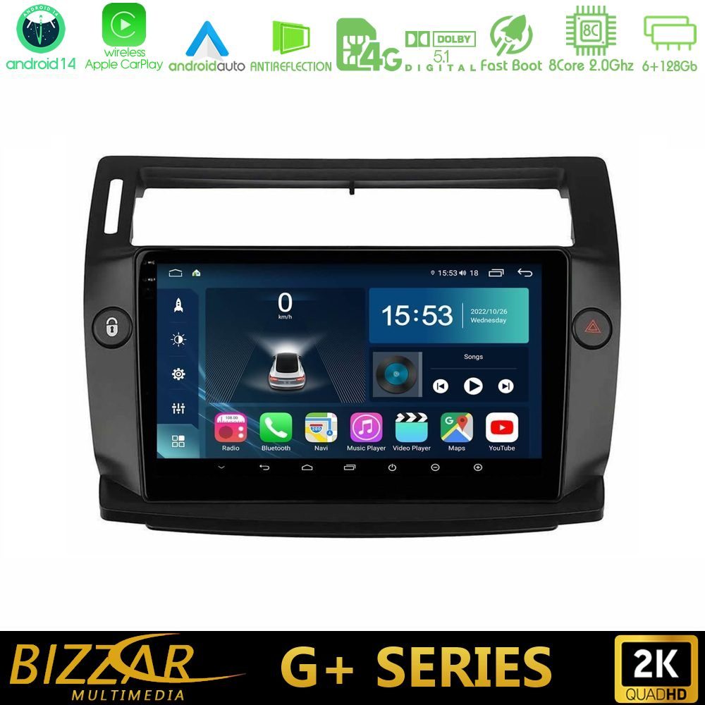 Bizzar G+ Series Citroen C4 2004-2010 8core Android14 6+128GB Navigation Multimedia Tablet 9"