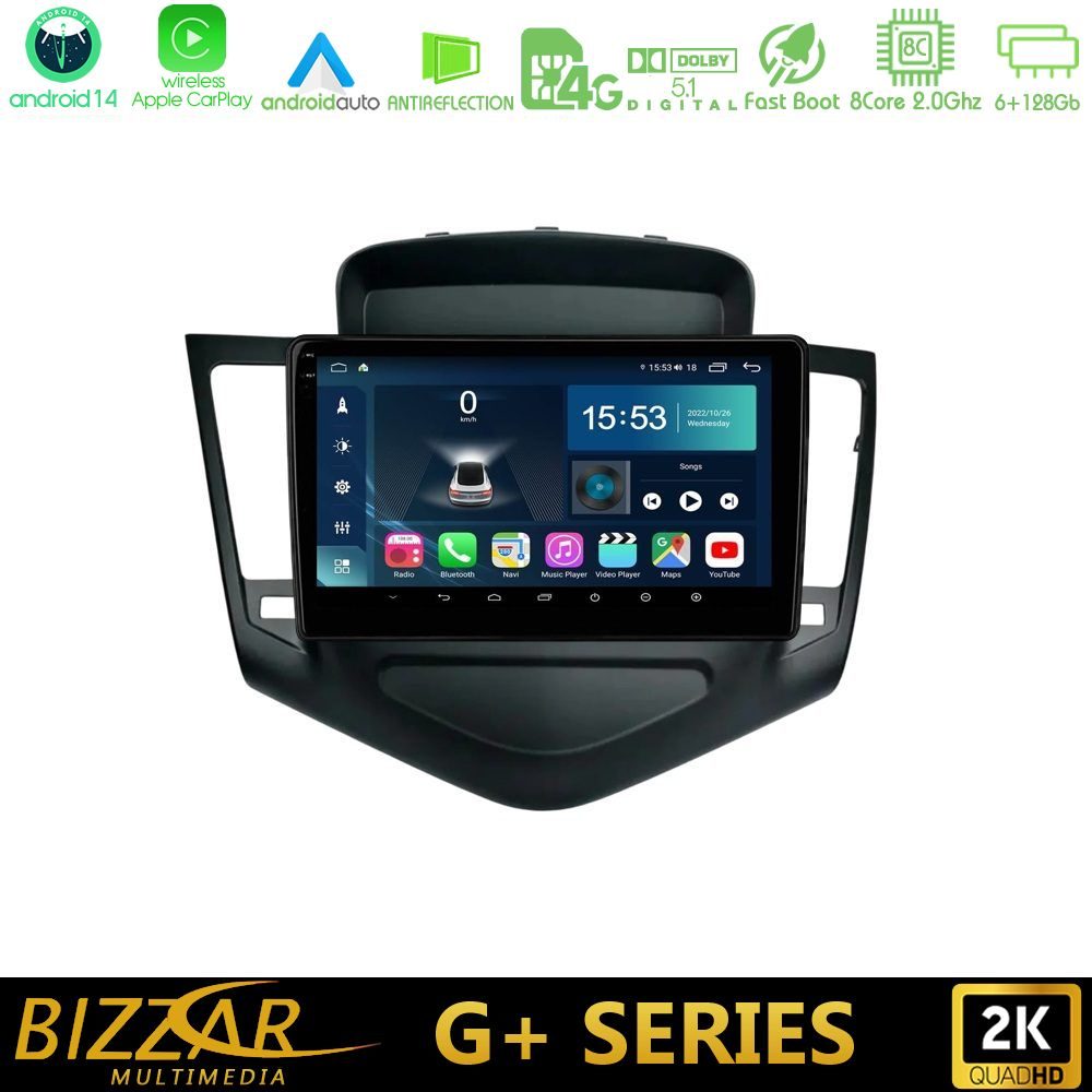 Bizzar G+ Series Chevrolet Cruze 2009-2012 8core Android14 6+128GB Navigation Multimedia Tablet 9"