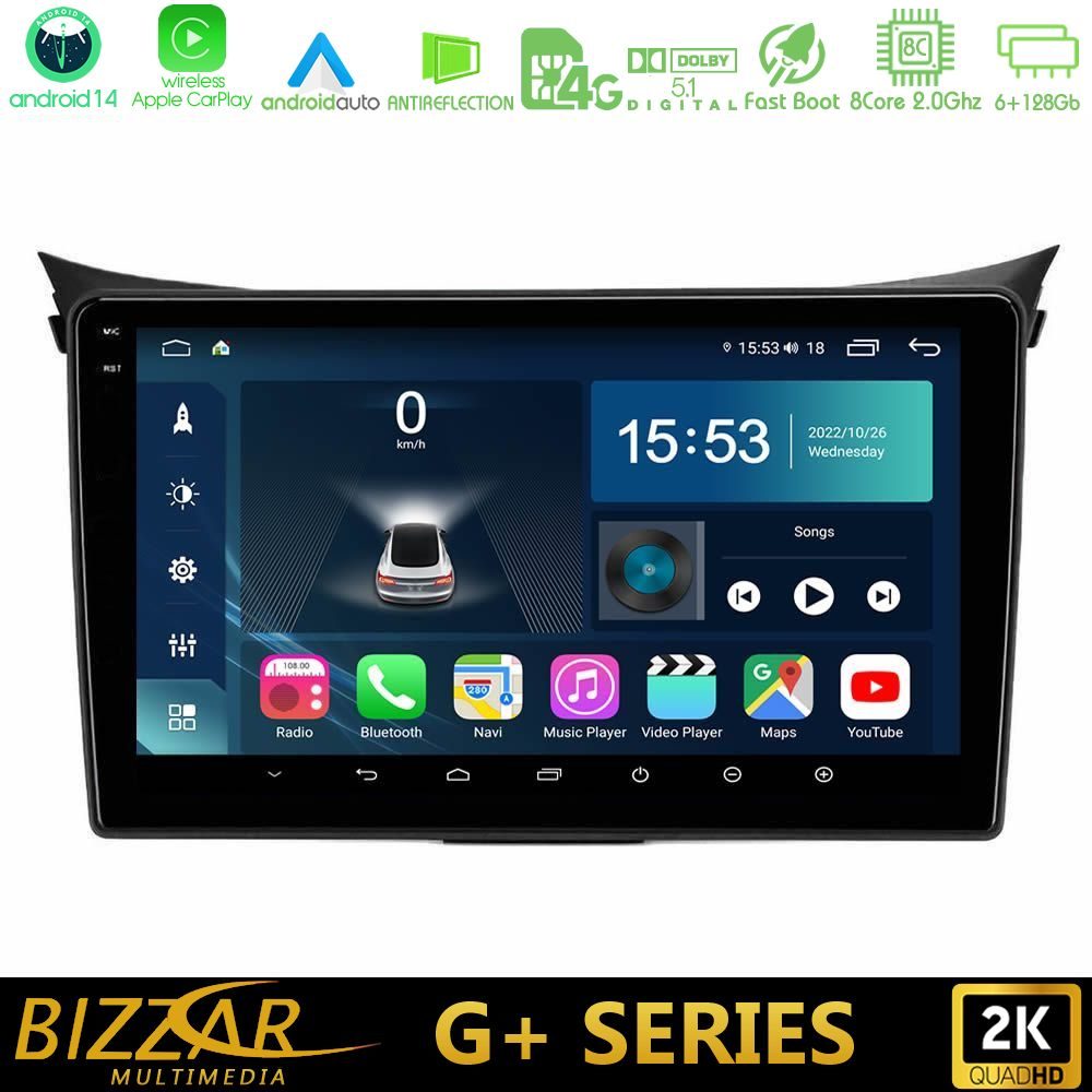 Bizzar G+ Series Hyundai i30 2012-2017 8Core Android14 6+128GB Navigation Multimedia Tablet 9"