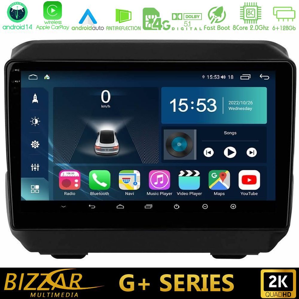 Bizzar G+ Series Jeep Wrangler 2018-> 8core Android14 6+128GB Navigation Multimedia Tablet 9"