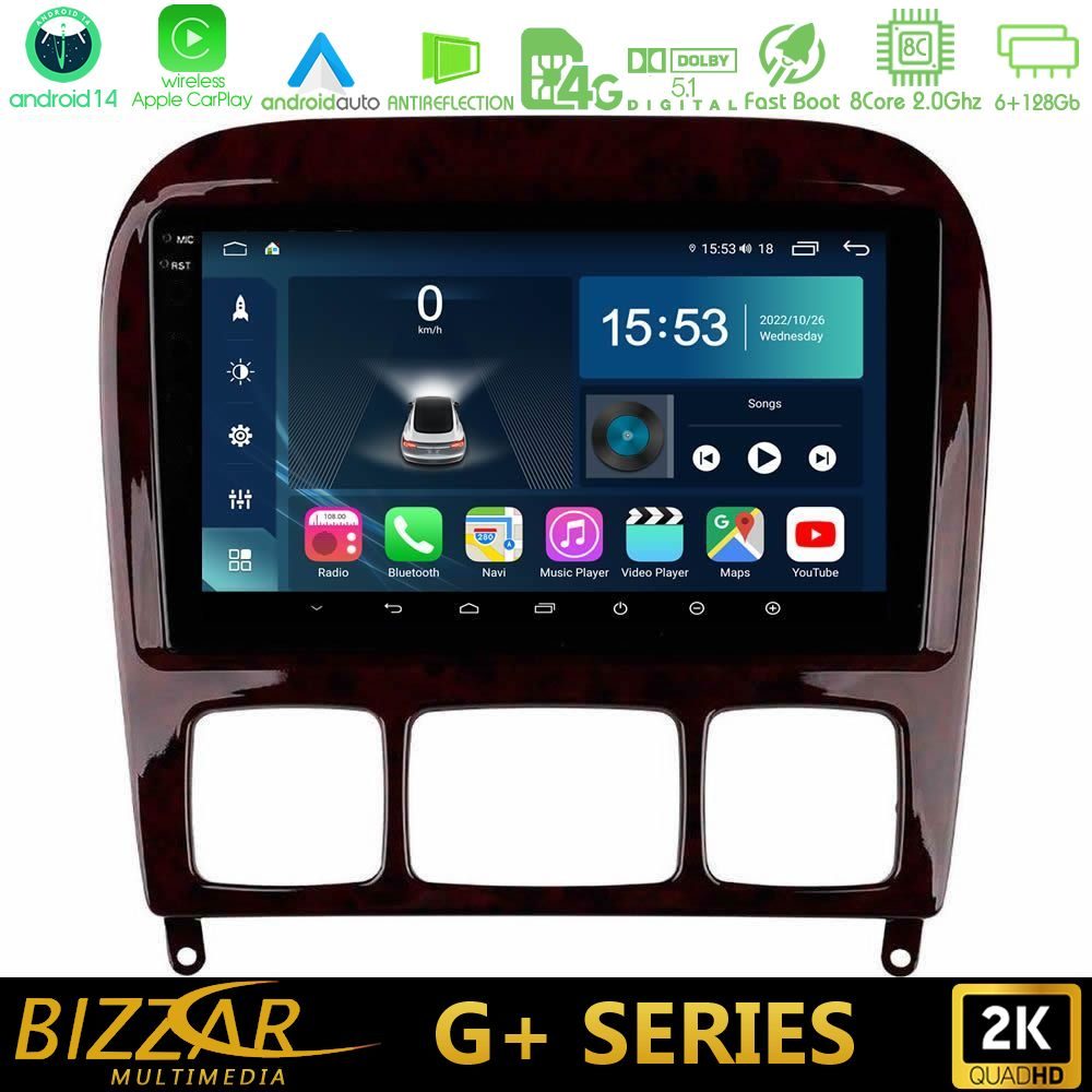 Bizzar G+ Series Mercedes S Class 1999-2004 (W220) 8core Android14 6+128GB Navigation Multimedia Tablet 9"