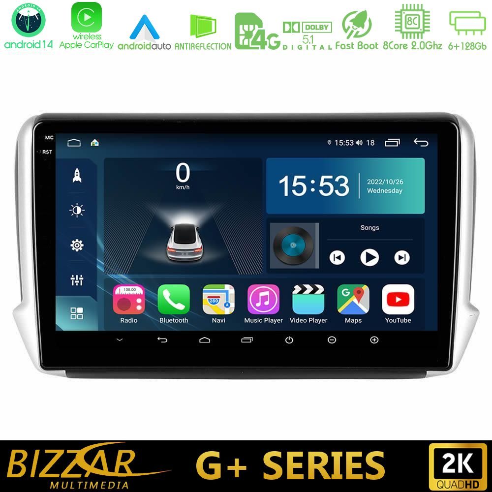 Bizzar G+ Series Peugeot 208/2008 8core Android14 6+128GB Navigation Multimedia Tablet 10"