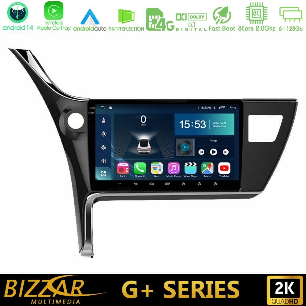 Bizzar G+ Series Toyota Corolla 2017-2018 8core Android14 6+128GB Navigation Multimedia Tablet 10"