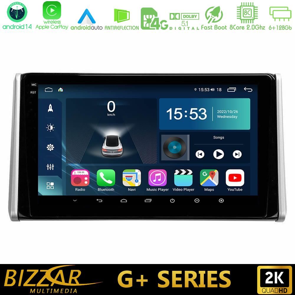 Bizzar G+ Series Toyota RAV4 2019-2023 8Core Android14 6+128GB Navigation Multimedia Tablet 10"